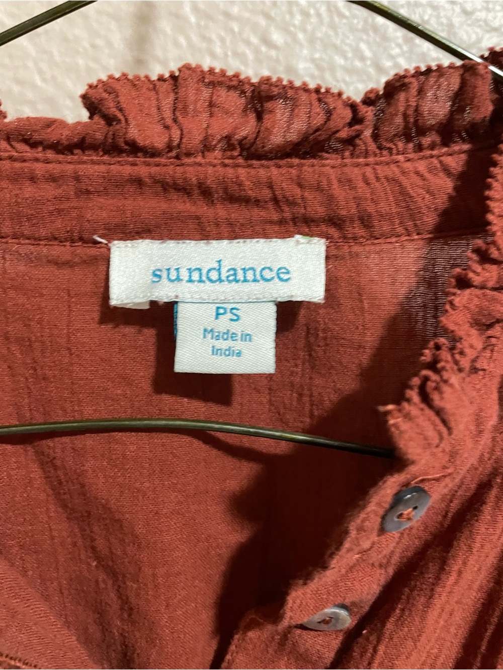 Sundance Rust Button-Front Ruffle Collar Blouse - Picture 3 of 5
